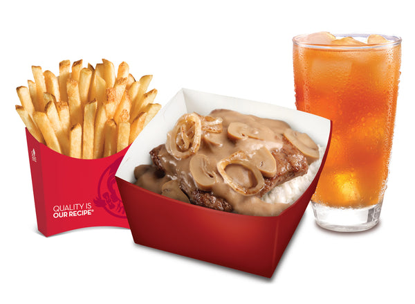 Beefy Mushroom Rice Box Saver (With Fries & iced Tea)