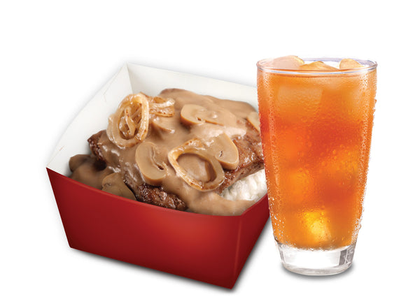 Beefy Mushroom Rice Box Saver with Iced Tea